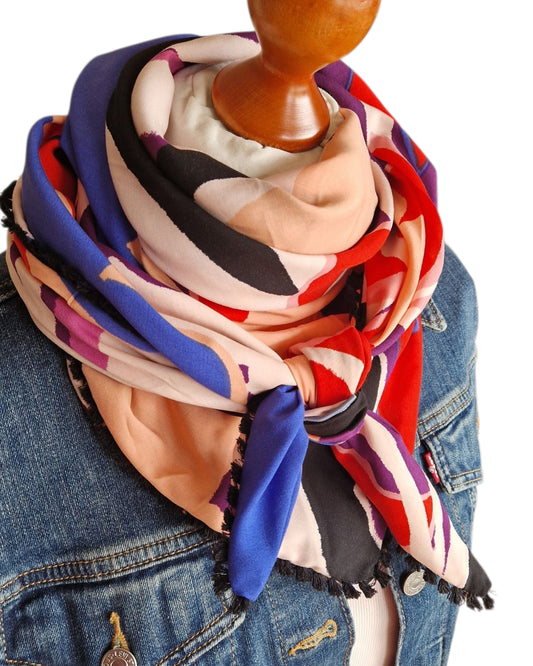 Dreieckstuch Damen Maelle, Schal Damen, rot, peach, königsblau, lila, schwarz