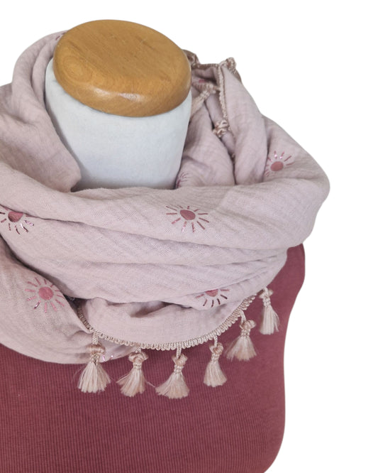 Dreieckstuch Damen Isabella, Schal Dame, Musselinschal, rose' mit Glitzersonne
