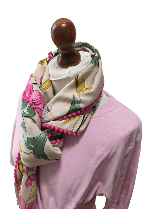 Dreieckstuch Damen Larissa, Schal Damen, beige, pink, grün, Blumen