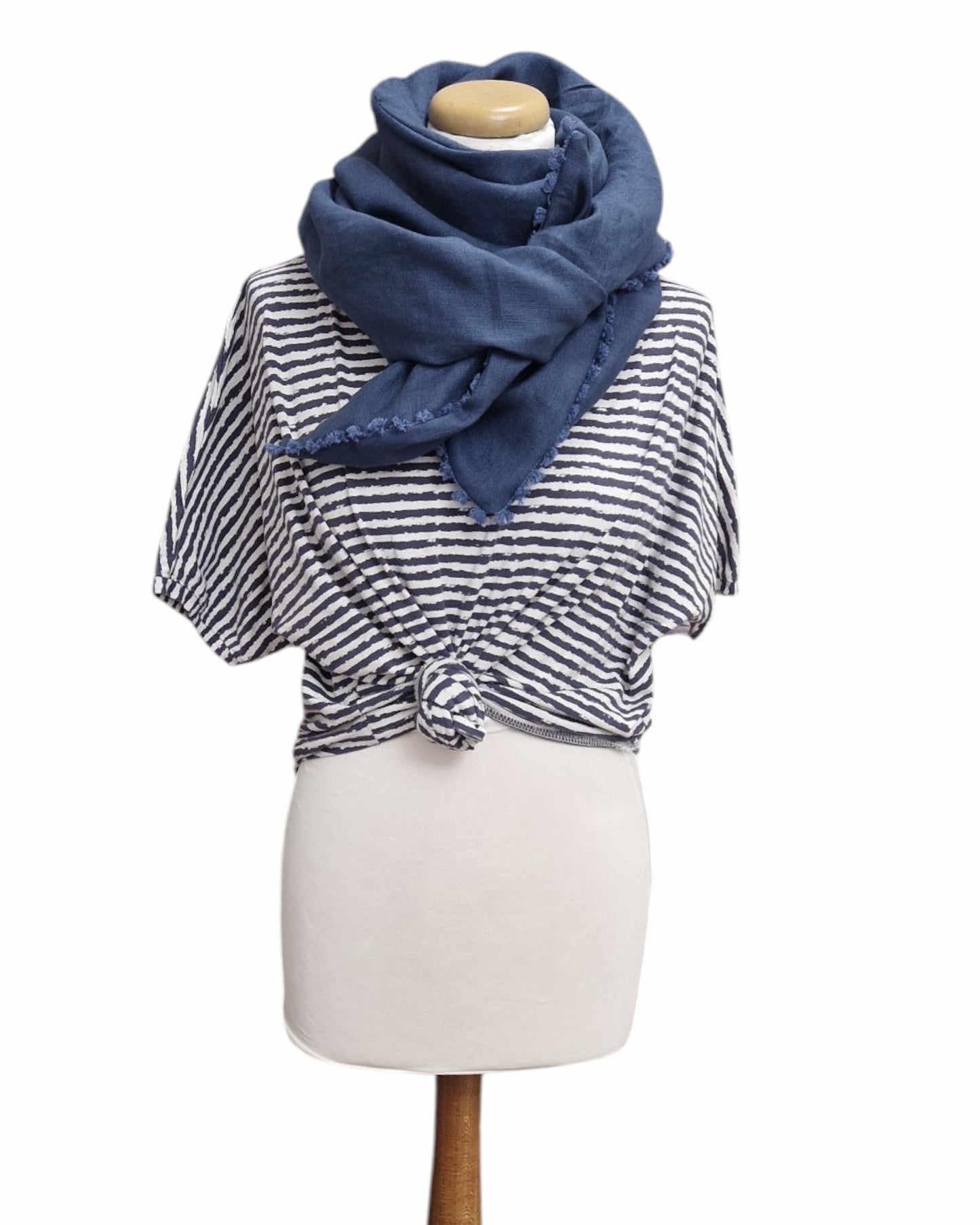 Dreieckstuch Damen Patty, Schal Damen, Leinenschal, jeansblau