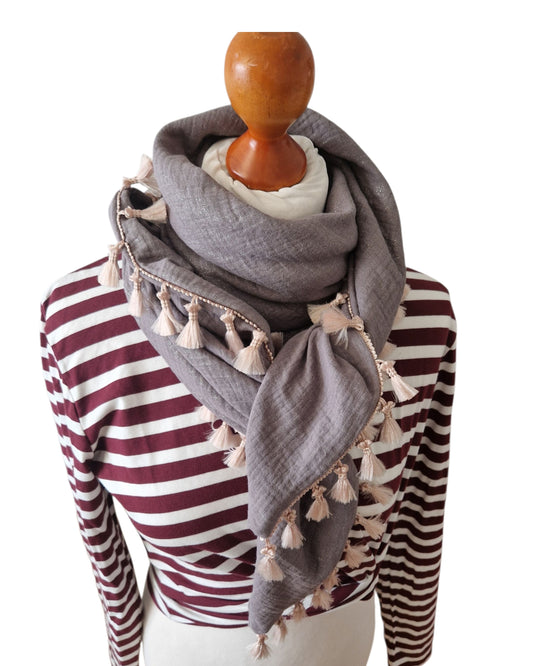 Dreieckstuch Damen Freya, Schal Damen, Musselinschal, glitzer, grau