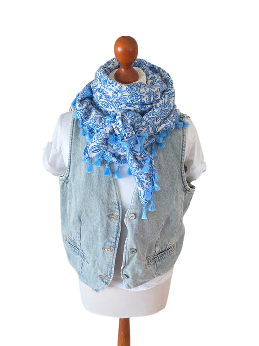 Dreieckstuch Damen Polina, Schal Damen, Musselintuch, blau