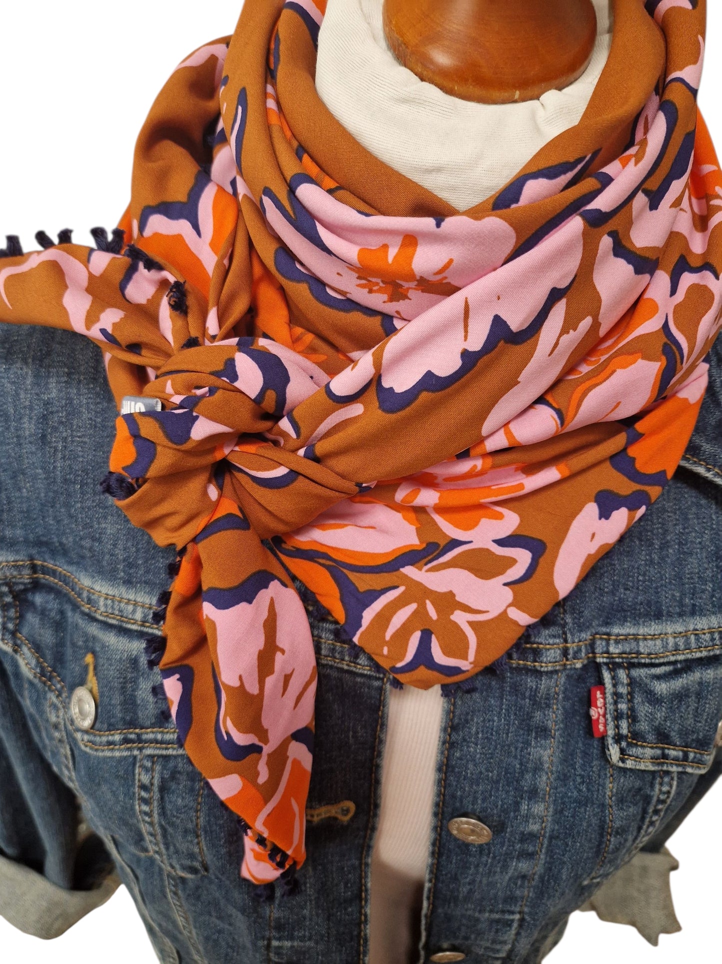 Dreieckstuch Damen Marlene, Schal Damen, braun, rosa orange, blau, Blumen