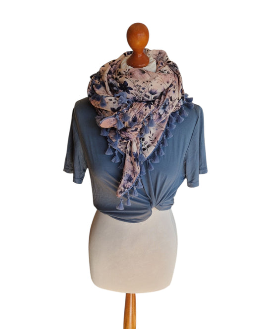 Dreieckstuch Damen, Schal Damen Noémie, Musselinschal, rosé, hellblau, hellgrau