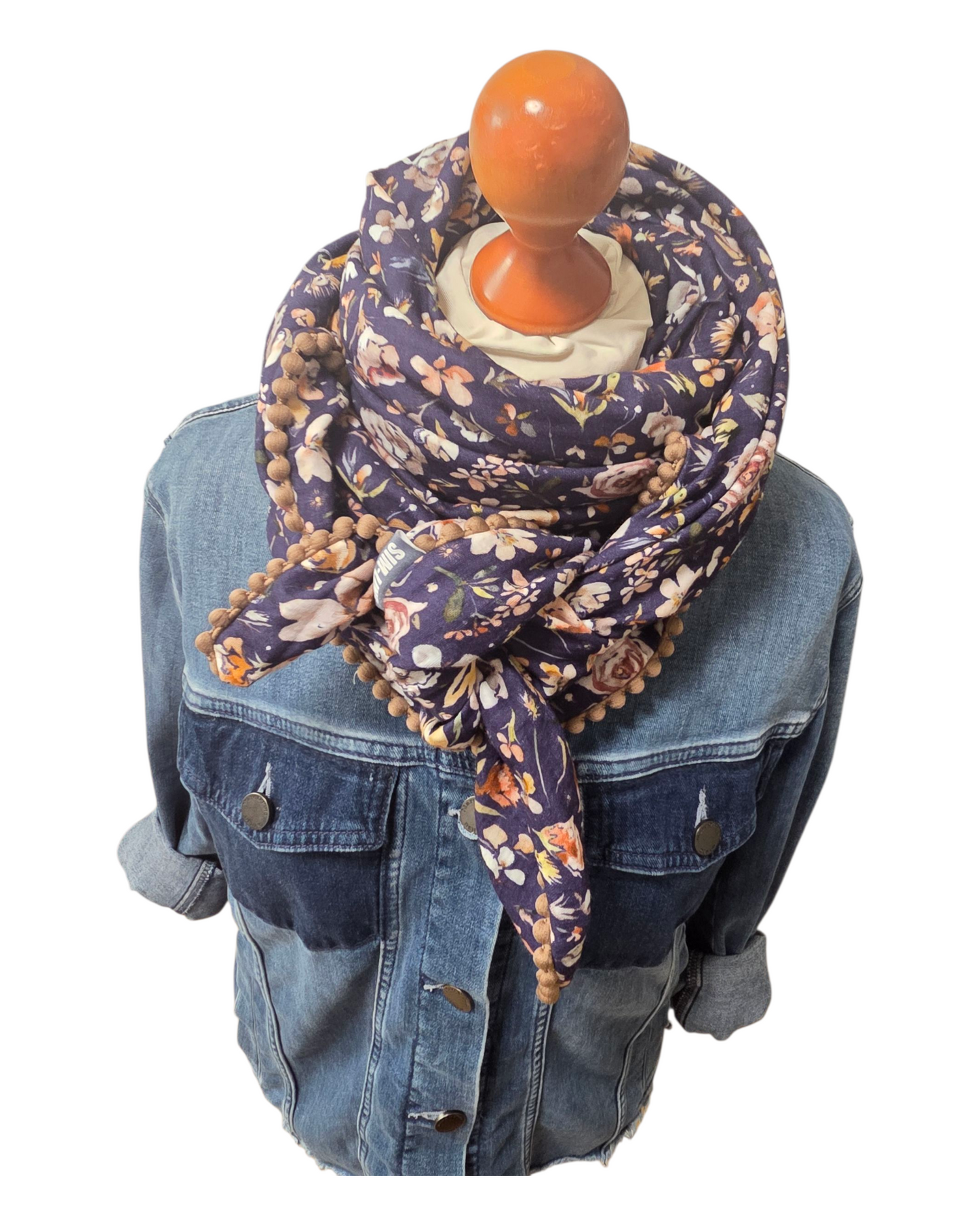 Dreieckstuch Damen Christine, Schal Damen, Musselintuch , Blumen, marineblau