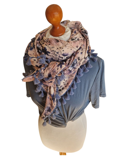 Dreieckstuch Damen, Schal Damen Noémie, Musselinschal, rosé, hellblau, hellgrau