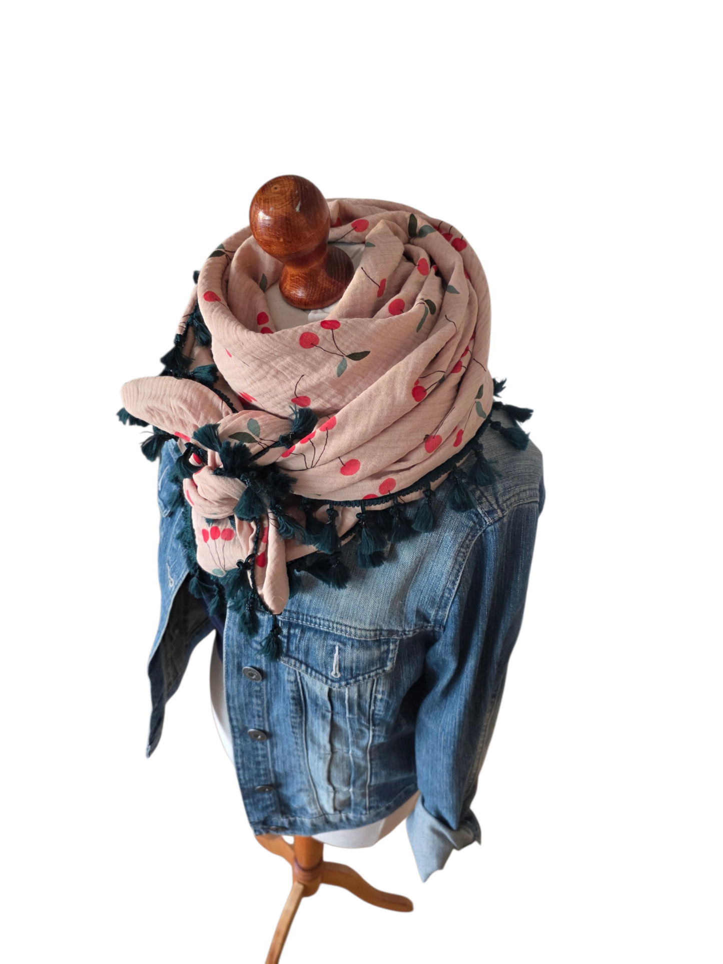 Dreieckstuch Damen Arianna, Schal Damen, Musselintuch, 🍒, rot, grün, nude
