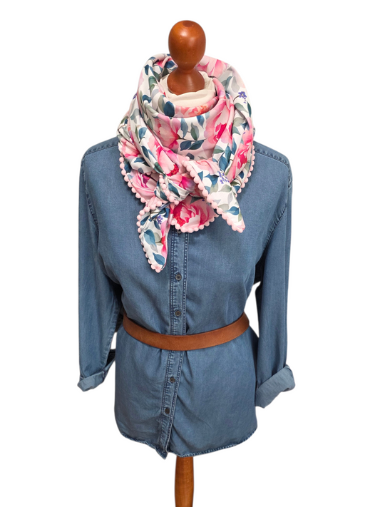 Dreieckstuch Damen Miriana, Schal Damen, Rosen, pink rosa, grün