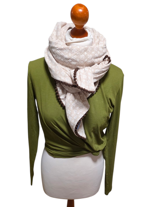 Dreieckstuch Damen Josephine, Schal Damen, Musselintuch, beige, Blumen