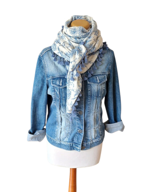 Dreieckstuch Damen Lisette, Schal Damen, Musselinschal, offwhite/ hellblau