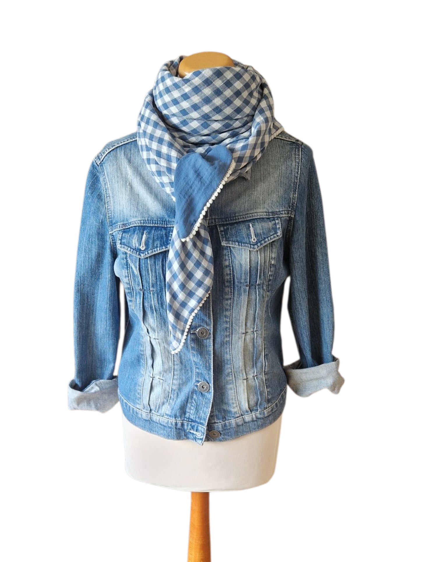 Dreieckstuch Damen Mariette, Schal Damen, Musselinschal jeansblau-weiss