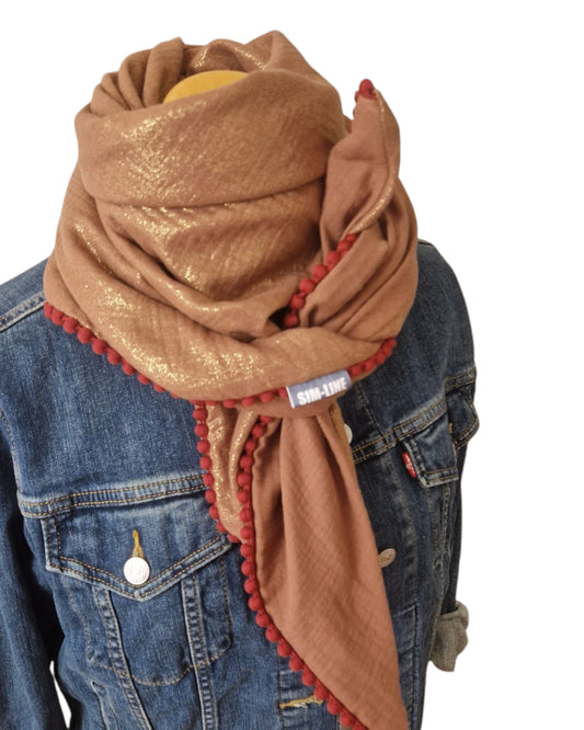 Dreieckstuch Damen Brigitte, Schal Damen, Musselinschal, Schokobraun, Glitzer