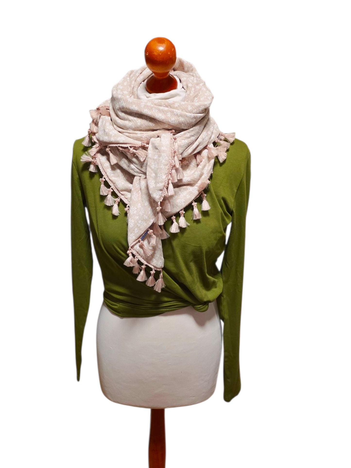 Dreieckstuch Damen Anne, Schal Damen, Musselintuch, beige, Blumen