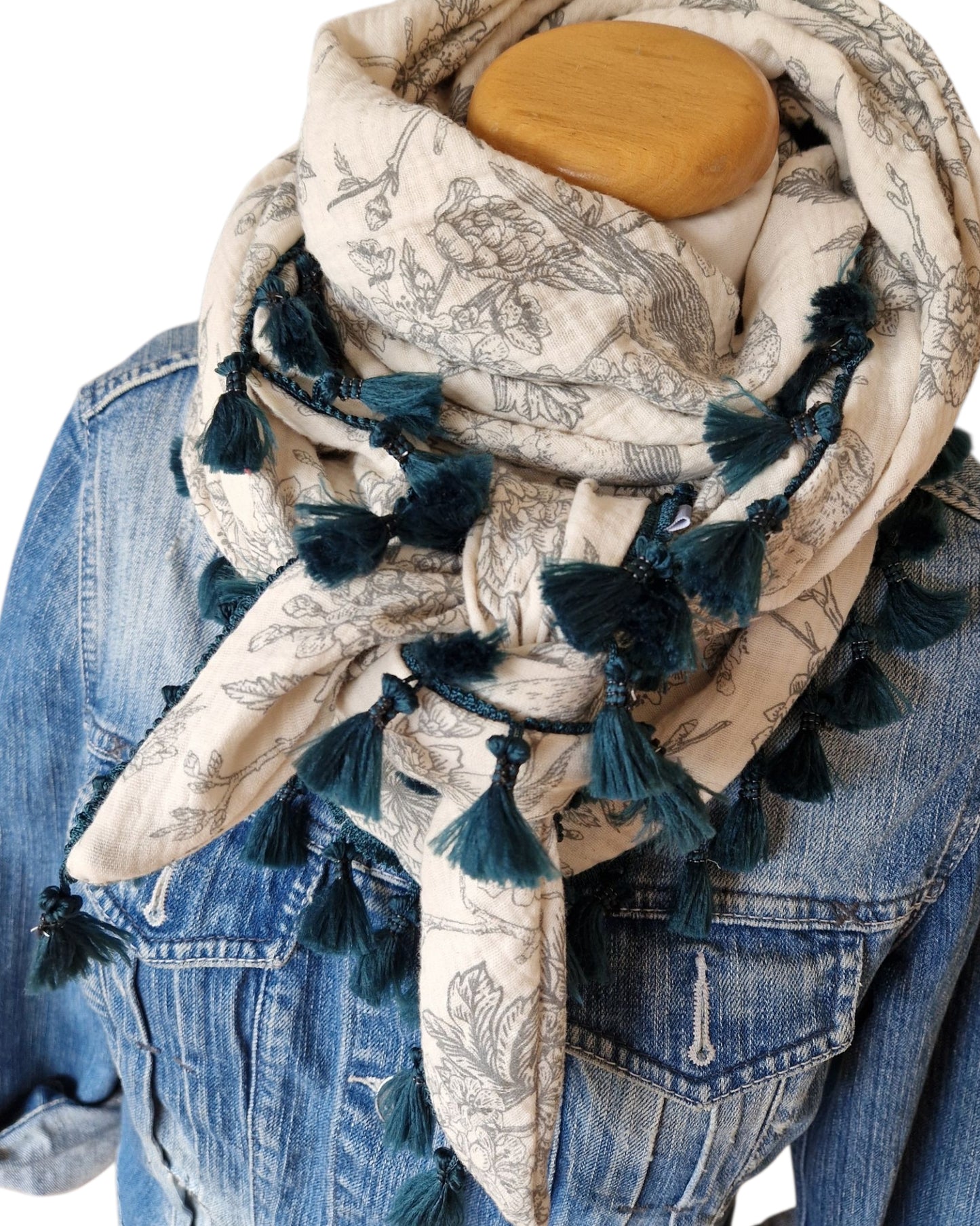 Dreieckstuch Damen Jeanne, Schal Damen, Musselinschal, offwhite/grau