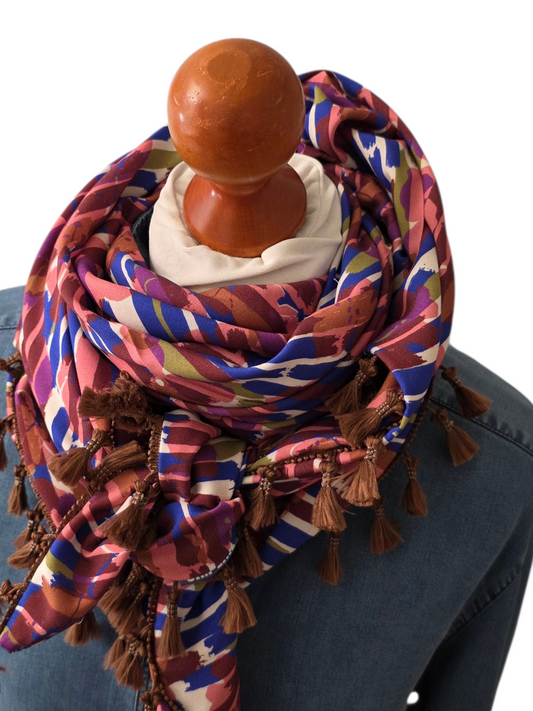 Dreieckstuch Damen Lyra, Schal Damen, royalblau, braun, offwhite, pink, peach, Olivgrün