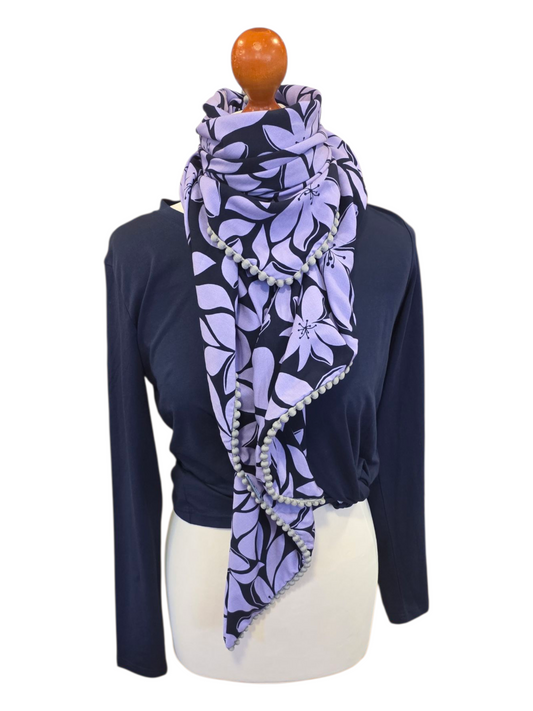 Dreieckstuch Damen Joyce, Schal Damen, lila, marineblau, Blumen