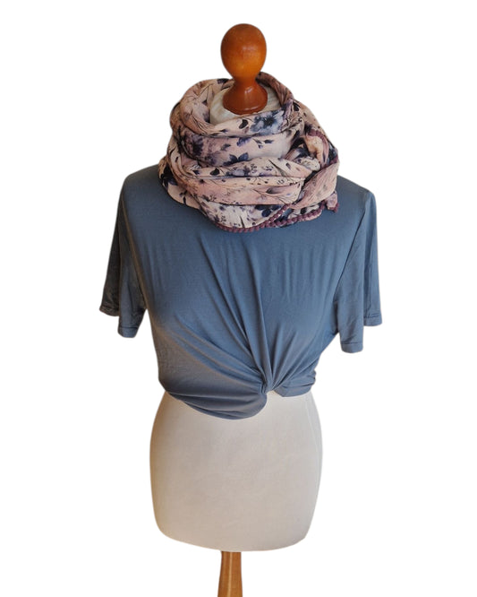 Dreieckstuch Damen Celine , Schal Dame, Musselinschal, rosé, hellblau, grau, Blumen