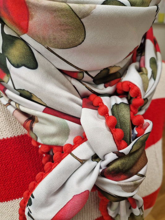 Dreieckstuch Damen Kerstin, Schal Damen, rot, weiss, olivegrün