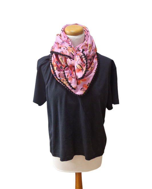 Dreieckstuch Damen Rose, Schal Damen, rosa, schwarz, lila