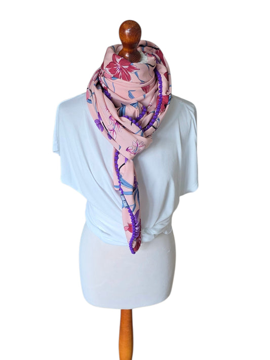 Dreieckstuch Damen Daria, Schal Damen, Blumen, Peach-Lila-Hellblau-Rost