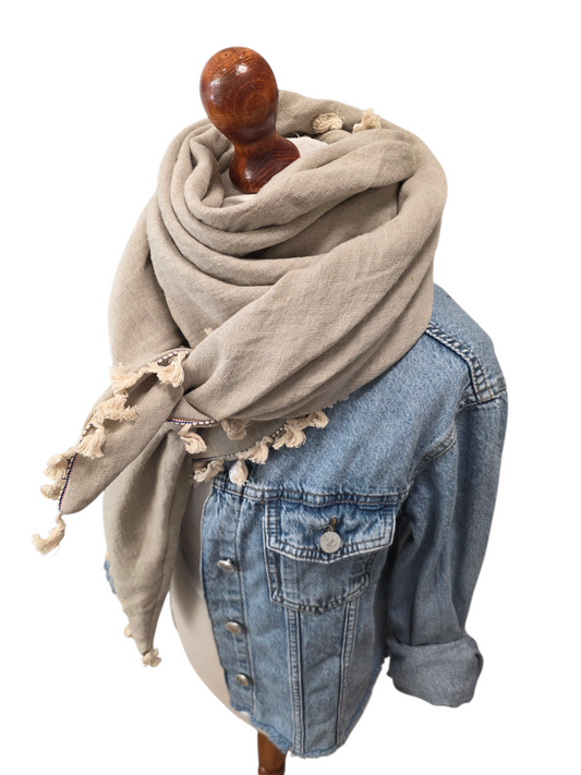 Dreieckstuch Damen Charline, Schal Damen, Leinenschal, beige