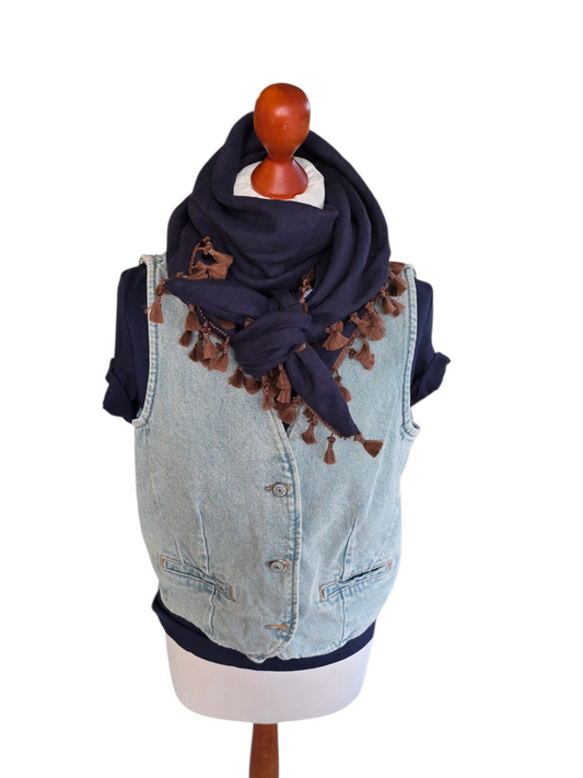 Dreieckstuch Damen Stefania, Schal Damen, Leinenschal, marineblau
