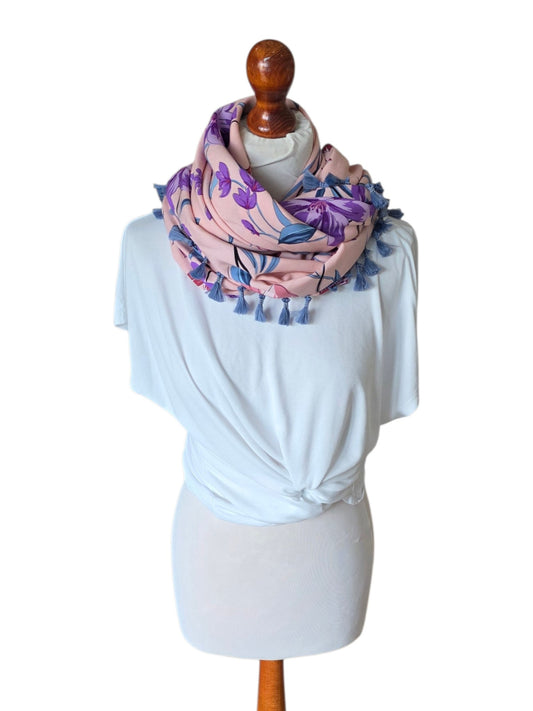Dreieckstuch Damen Emily, Schal Damen, Blumen, Peach-Lila-Hellblau-Rost