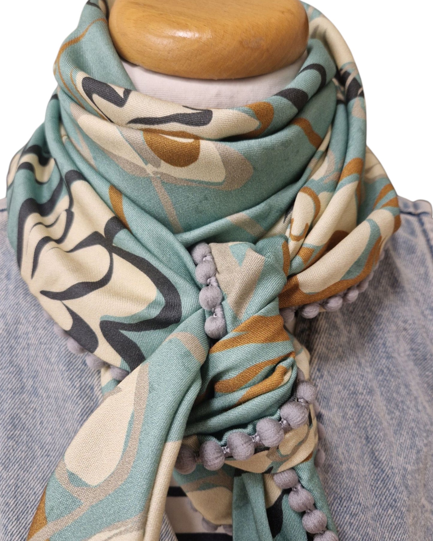 Dreieckstuch Damen, Schal Damen, mint, offwhite, karamell
