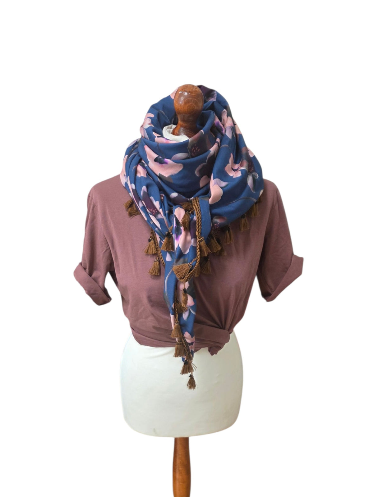 Dreieckstuch Damen Greta, Schal Damen,  Blumen,  Rauchblau, rosa, bordeaux,  braun