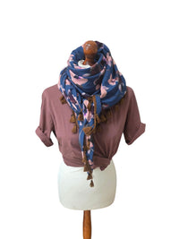 Dreieckstuch Damen Greta, Schal Damen,  Blumen,  Rauchblau, rosa, bordeaux,  braun