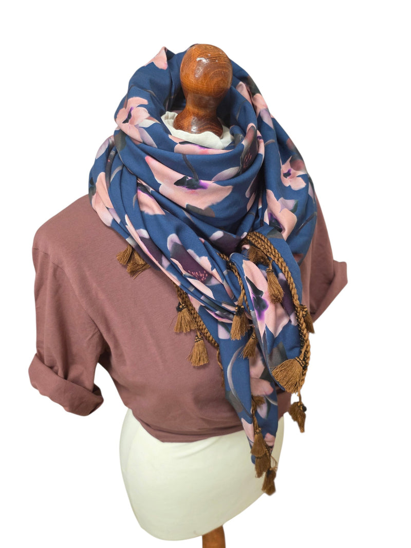 Dreieckstuch Damen Greta, Schal Damen,  Blumen,  Rauchblau, rosa, bordeaux,  braun