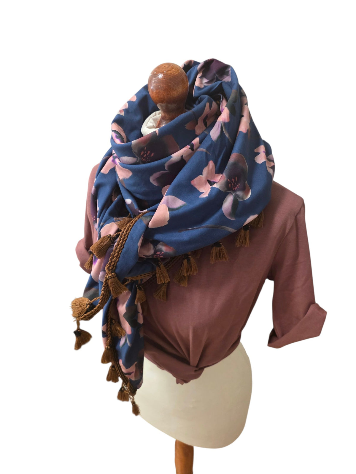 Dreieckstuch Damen Greta, Schal Damen,  Blumen,  Rauchblau, rosa, bordeaux,  braun