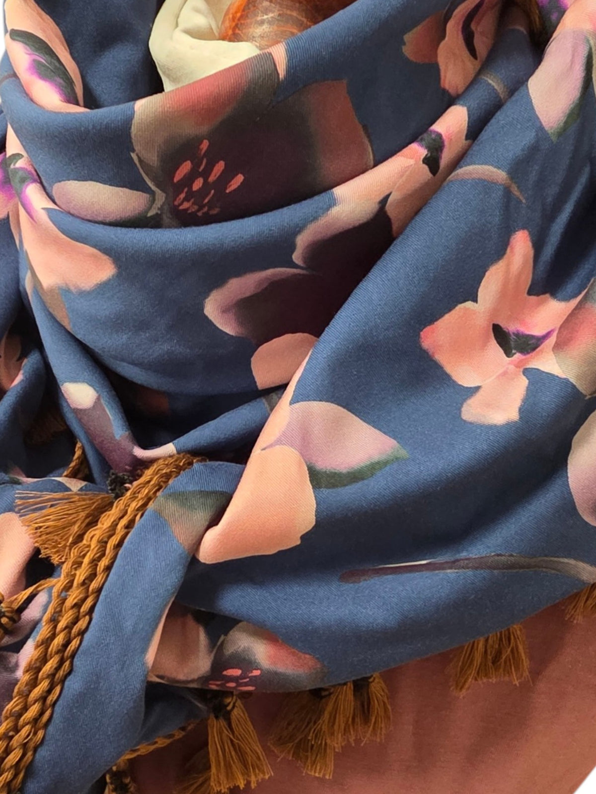 Dreieckstuch Damen Greta, Schal Damen,  Blumen,  Rauchblau, rosa, bordeaux,  braun