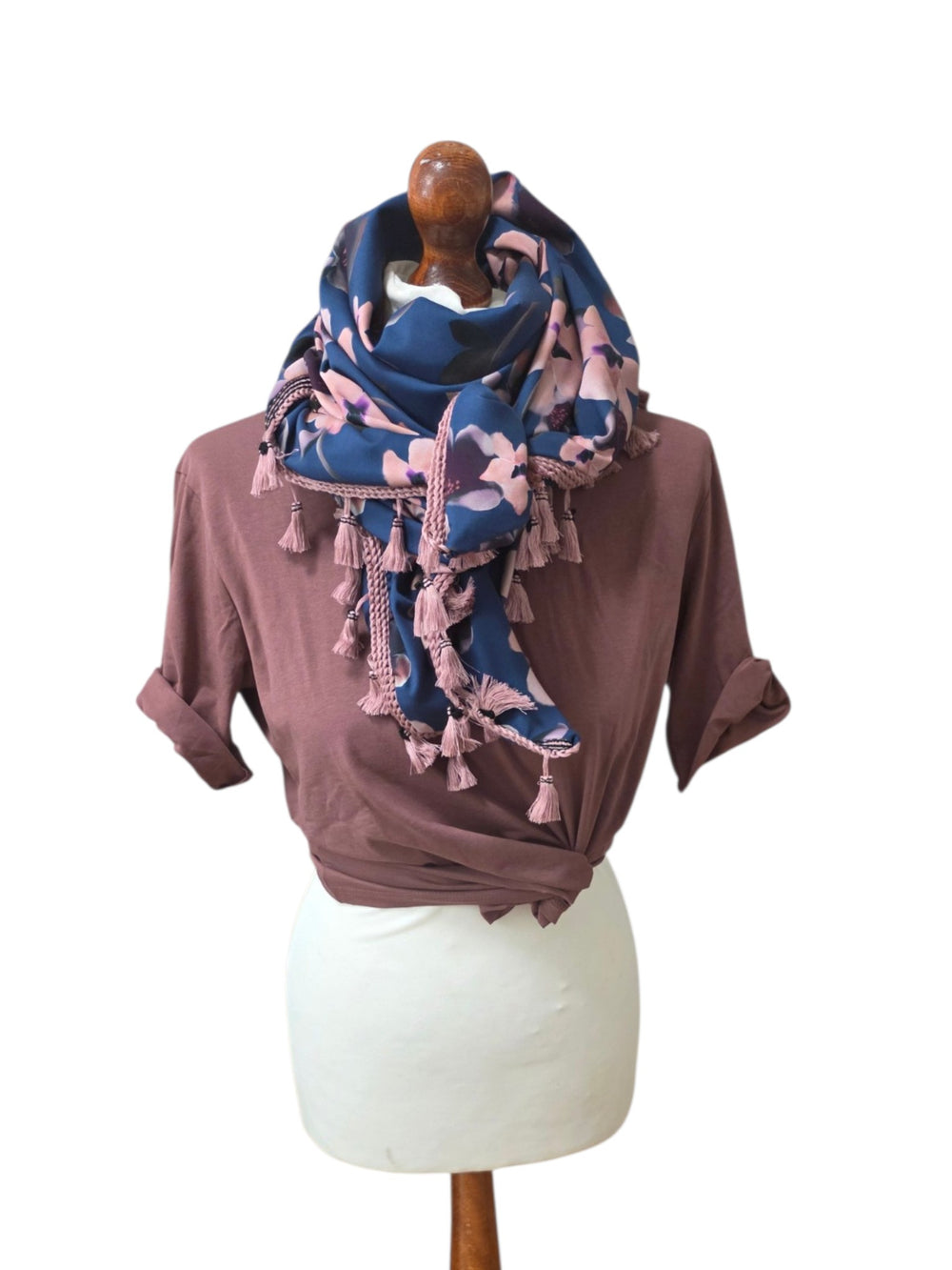 Dreieckstuch Damen Silla, Schal Damen, Blumen, Rauchblau, Rosa,  Bordeaux,  Braun
