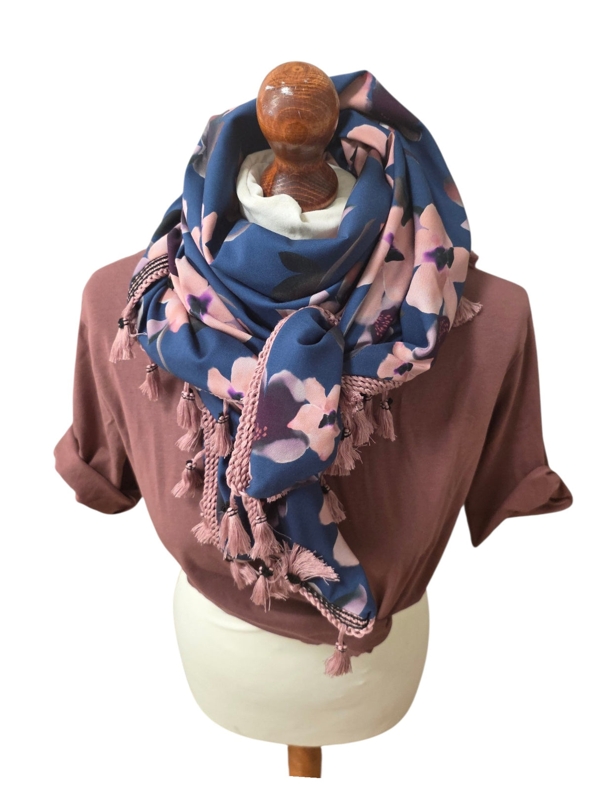 Dreieckstuch Damen Silla, Schal Damen, Blumen, Rauchblau, Rosa,  Bordeaux,  Braun