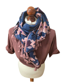 Dreieckstuch Damen Silla, Schal Damen, Blumen, Rauchblau, Rosa,  Bordeaux,  Braun