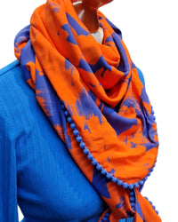 Dreieckstuch Selma, Damen Schal, Halstuch, orange blau
