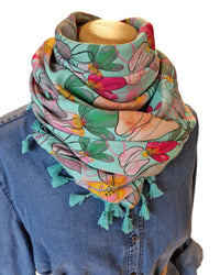 Dreieckstuch Damen Samantha, Schal Damen, Blumen, Mint, Pink, orange
