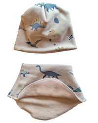 Kindermütze und Schlupfschal in Baumwolle/Fleece Dynos in hellrosa
