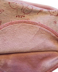 Kindermütze und Schlupfschal in Baumwolle und Fleece, rosa mit Füchsen