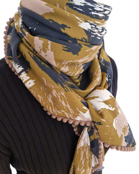 Dreieckstuch Damen Mara, Schal Damen, schwarz, offwhite, Olivegrün