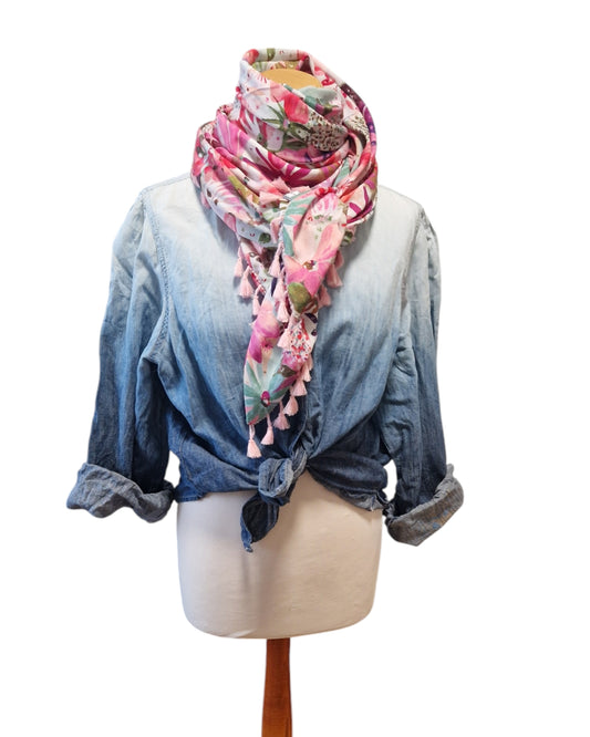 Dreieckstuch Damen Sabina, Schal Damen Blumen, mint, pink, grün, rosa
