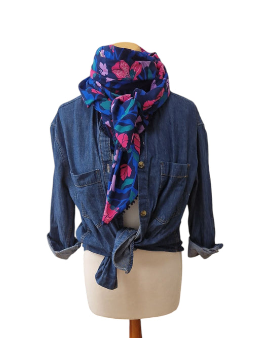 Dreieckstuch Damen Ermina, Schal Damen,  Blumen pink, petrol, lila, marineblau
