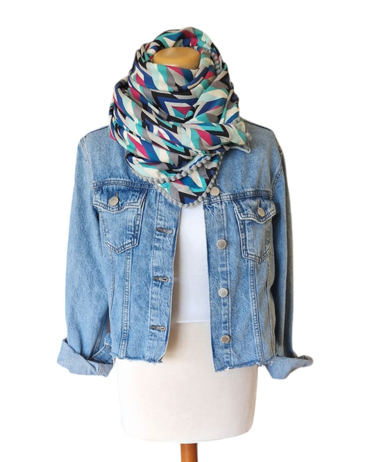 Dreickstuch Damen Flavia, Schal Damen, geometrische Muster, blau, pink, grau
