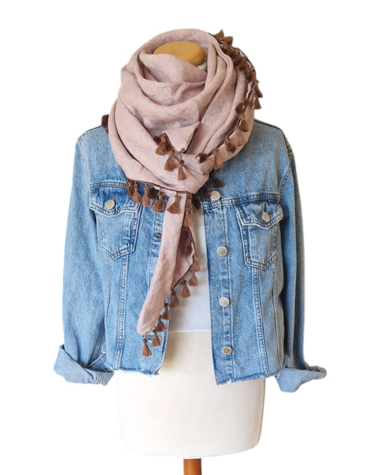 Dreieckstuch Damen Rosita, Schal Damen, Leinenschal, rosé