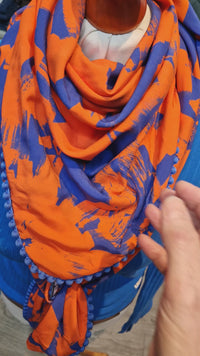 Dreieckstuch Selma, Damen Schal, Halstuch, orange blau