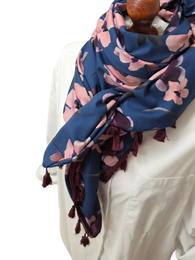 Dreieckstuch Damen Malia, Scnal Damen, blau, rosa, aubergine, petrol, Blumen
