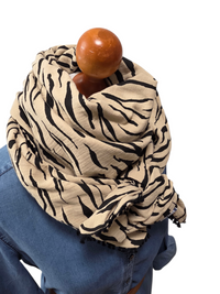 Dreieckstuch Damen Mariebelle, Schal Damen,  Musselintuch,  Zebramuster,  beige-schwarz