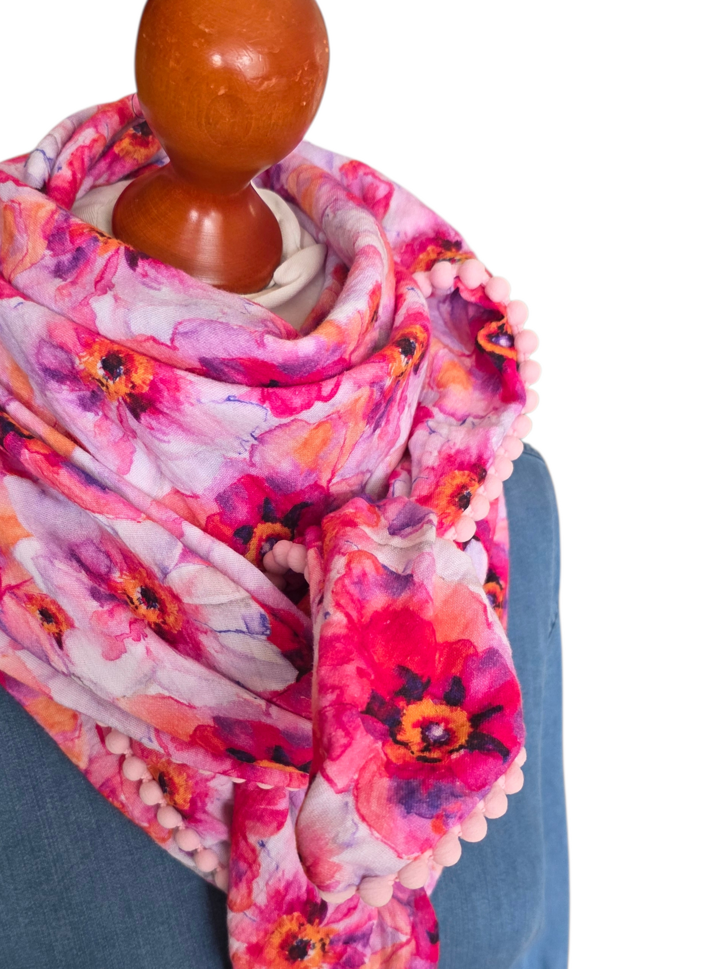 Dreieckstuch Damen Isabella, Schal Damen,  Musselintuch,  pink, rosa, Blumen