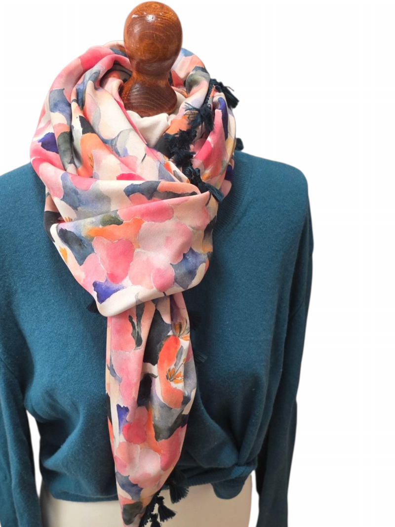 Dreieckstuch Damen Donna, Schal Damen, Blumen, rosa, marineblau, olivegrün, petrolgrün